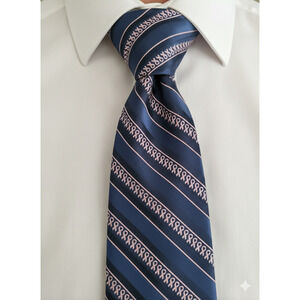 Breast Cancer Awareness blue stripe pink ribbon silk tie - 59":